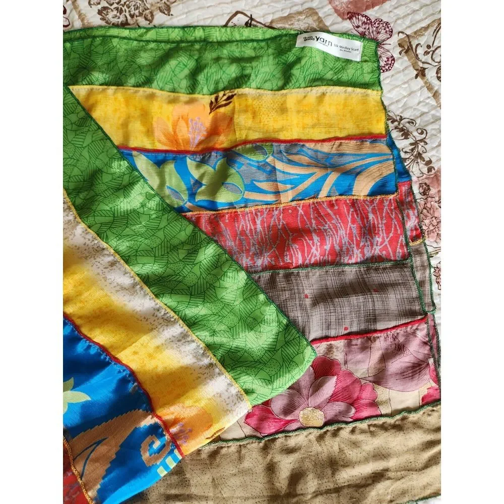 Darn Good Yarn‎ Silk Medley Scarf Reclaimed Sari Silk Floral 20×70 Inches